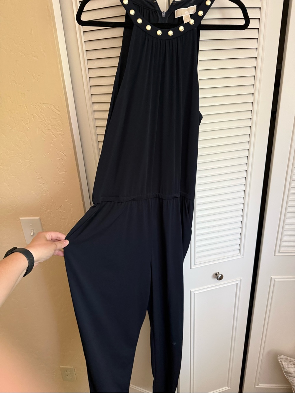 MICHAEL Michael Kors Black Sleeveless Stud-Trim Jumpsuit